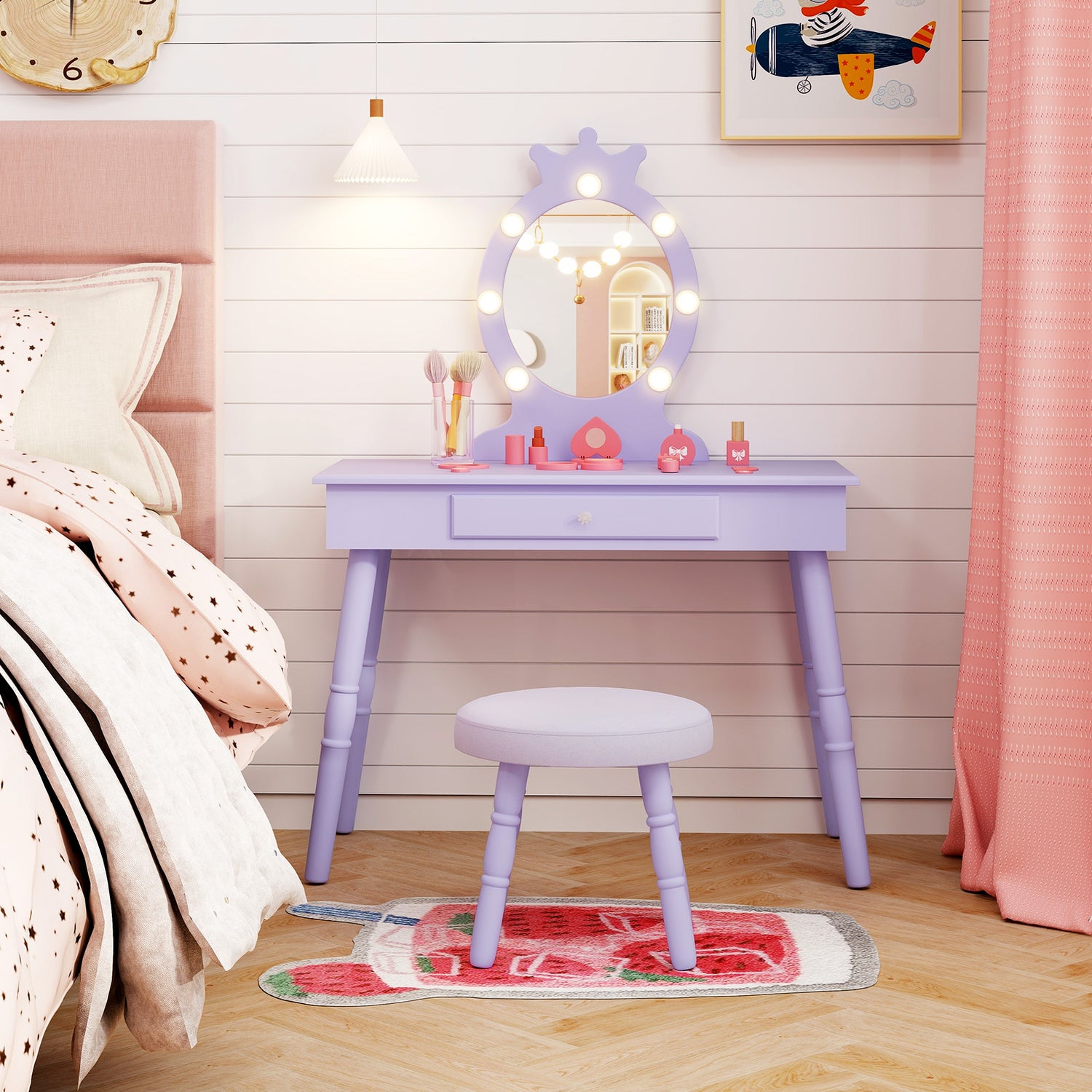 Kids Vanity Set with Lighted Mirror with Adjustable Brightness and Large Drawer