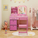 Kids Vanity Set with Lighted Mirror Makeup Desk and Chair Set with Drawers