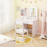 Kids Vanity Set with Lighted Mirror Makeup Desk and Chair Set with Drawers