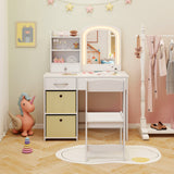 Kids Vanity Set with Lighted Mirror Makeup Desk and Chair Set with Drawers
