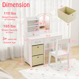 Kids Vanity Set with Lighted Mirror Makeup Desk and Chair Set with Drawers