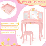 Kids Vanity Set with Tri-fold Lighted Mirror Detachable Top and Stool