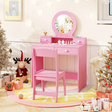 Kids Vanity Set with Mirror Princess Makeup Dressing Desk and Chair Set with Mirror