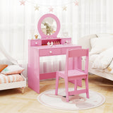 Kids Vanity Set with Mirror Princess Makeup Dressing Desk and Chair Set with Mirror