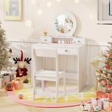 Kids Vanity Set with Mirror Princess Makeup Dressing Desk and Chair Set with Mirror