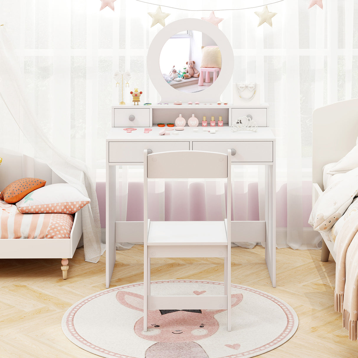 Kids Vanity Set with Mirror Princess Makeup Dressing Desk and Chair Set with Mirror