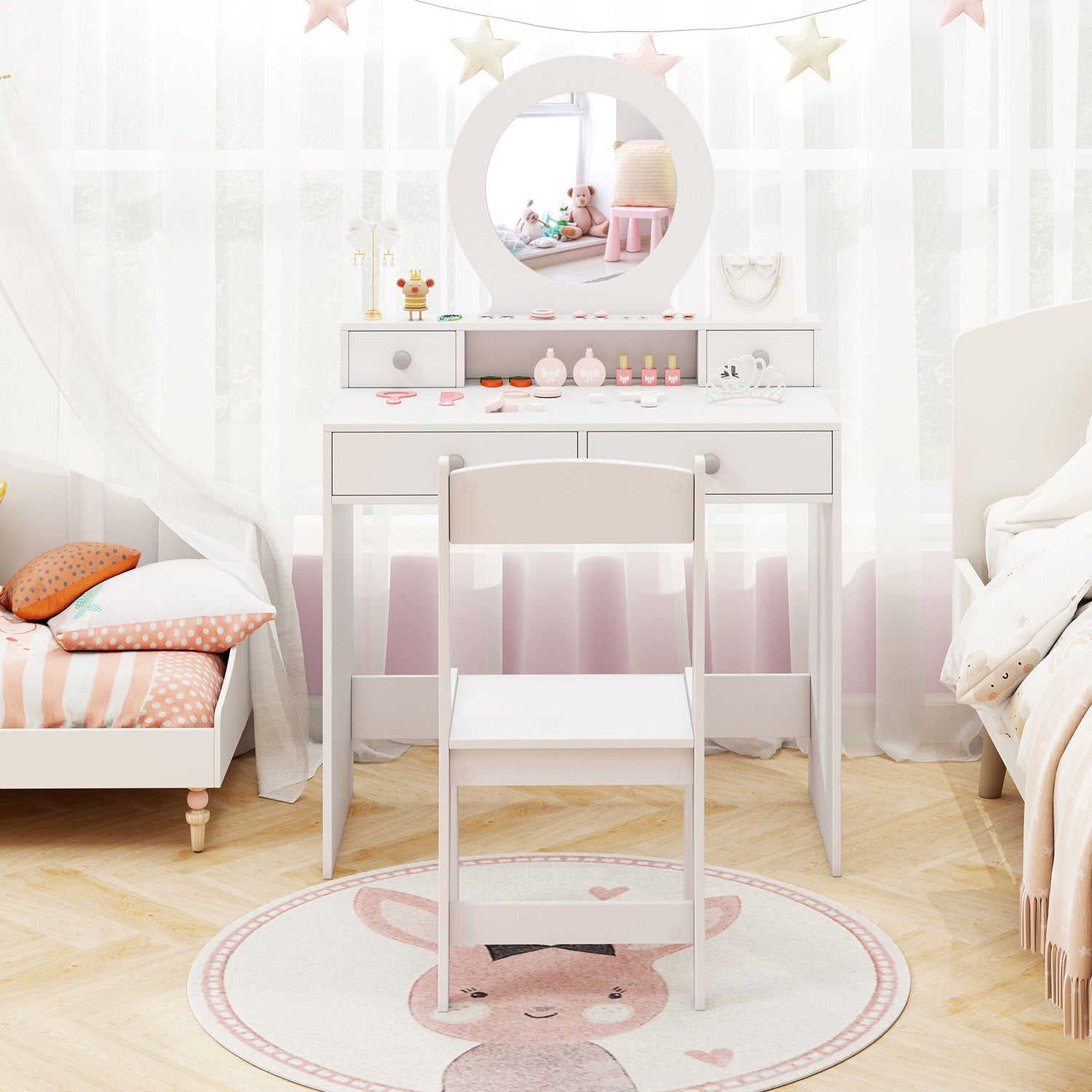 Kids Vanity Set with Mirror Princess Makeup Dressing Desk and Chair Set with Mirror