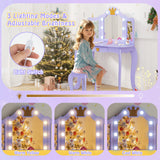 Kids Vanity Set with Tri-fold Lighted Mirror Detachable Top and Stool