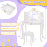 Kids Vanity Set with Tri-fold Lighted Mirror Detachable Top and Stool