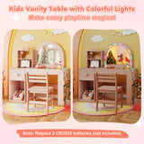 Kids Vanity Table and Chair Set with Lighted Mirror for Kids Aged 3+ Years Old