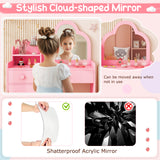 Kids Vanity Table and Chair Set with Cloud-shaped Mirror and Open Shelf