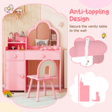 Kids Vanity Table and Chair Set with Cloud-shaped Mirror and Open Shelf