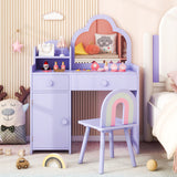 Kids Vanity Table and Chair Set with Cloud-shaped Mirror and Open Shelf