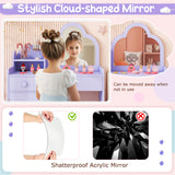 Kids Vanity Table and Chair Set with Cloud-shaped Mirror and Open Shelf