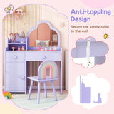 Kids Vanity Table and Chair Set with Cloud-shaped Mirror and Open Shelf