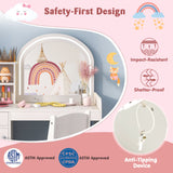 Kids Vanity Table and Chair Set with Shelves Drawer and Cabinet-White