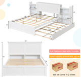 Twin/Full Kids Wooden Platform Bed with Trundle Storage Headboard-Full Size