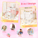 2-in-1 Kids Vanity Makeup Table and Chair Set with Flip Top Mirror