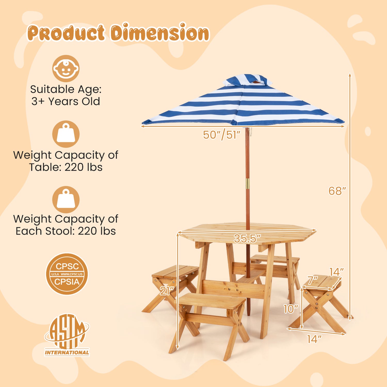 Kids Wooden Table Set for Children Aged 3+ Years