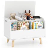 Kids Wooden Toy Box with Front Bookshelf and 4 Solid Wood Legs for Playroom