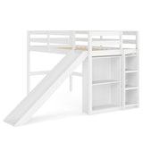 Kids Wooden Twin Size Loft Bed Frame with Slide and Ladder-White