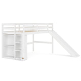 Kids Wooden Twin Size Loft Bed Frame with Slide and Ladder-White