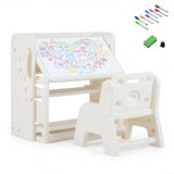 Kids Writing Desk and Chair Set with Side Bookshelves-White