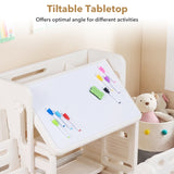 Kids Writing Desk and Chair Set with Side Bookshelves-White