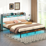 Twin/Full/Queen/King Size Bed Frame with LED Light and Charging Station