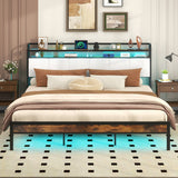 Twin/Full/Queen/King Size Bed Frame with LED Light and Charging Station