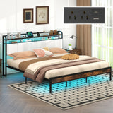 Twin/Full/Queen/King Size Bed Frame with LED Light and Charging Station