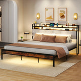 Twin/Full/Queen/King Size Bed Frame with LED Light and Charging Station