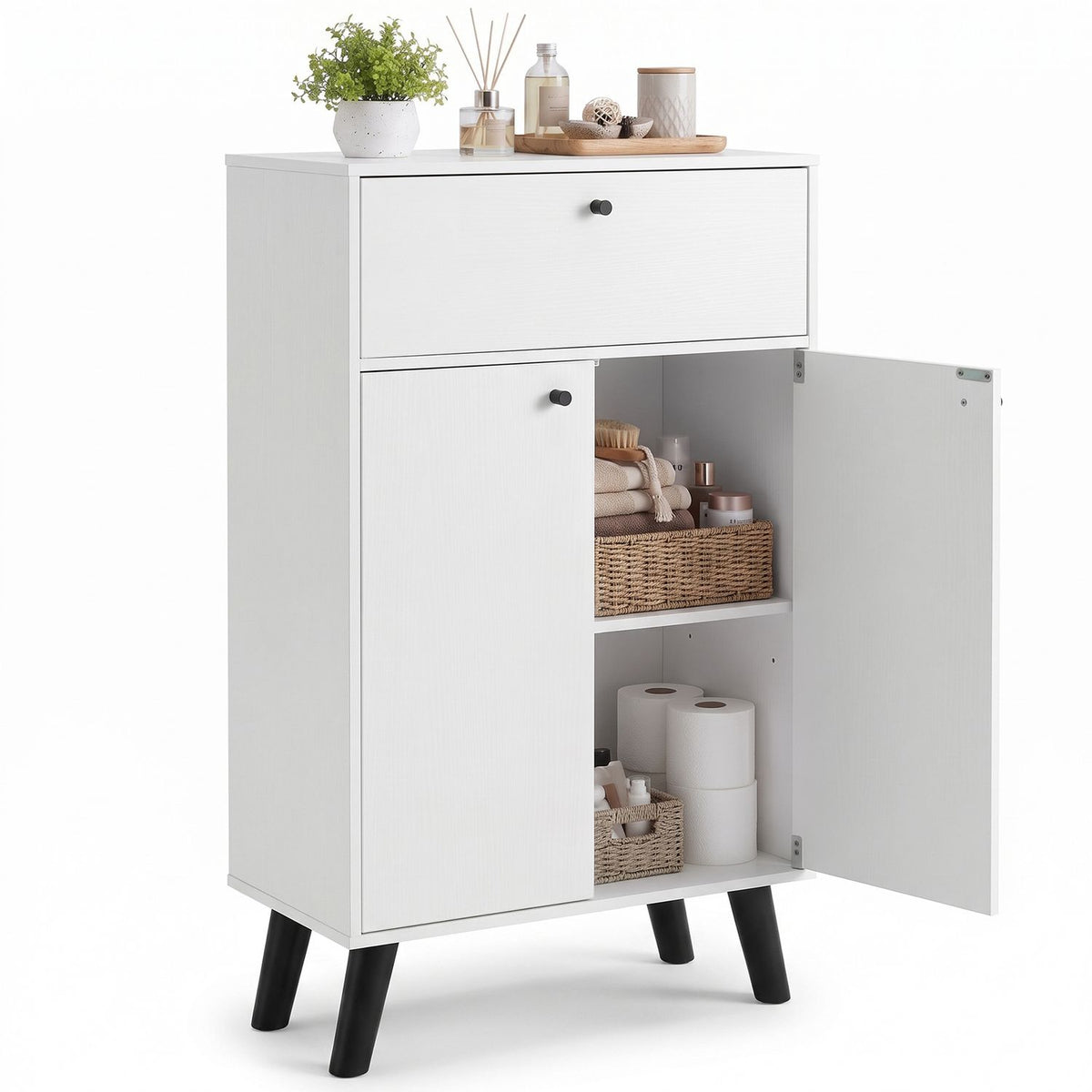 Kitchen Buffet Cabinet with 1 Drawer 2 Doors and Adjustable Shelf-White