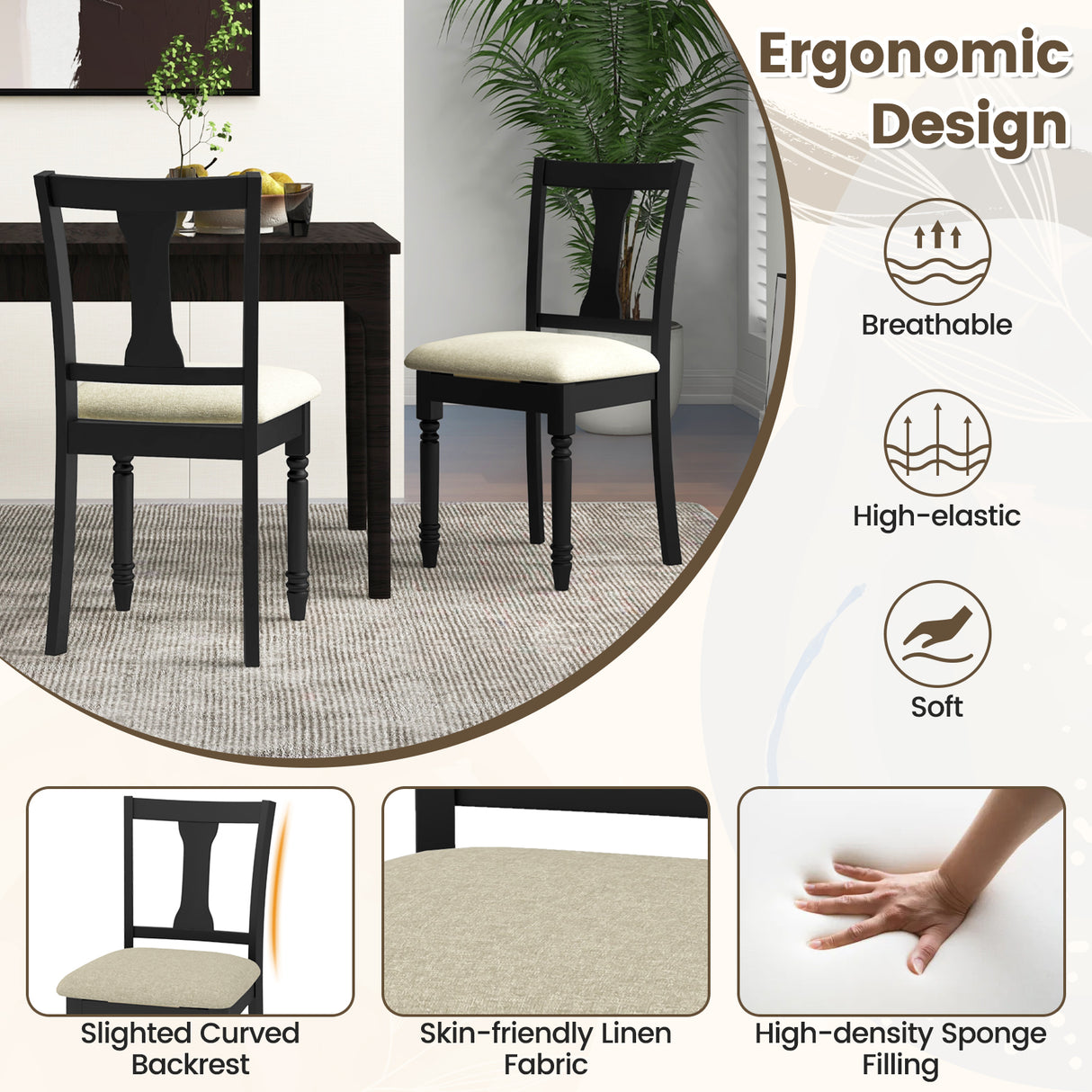 Set of 2 Kitchen Dining Chair with Linen Fabric and Storage Space