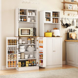 Kitchen Pantry Cabinet 67 Inch Freestanding Tall Cupboard with Microwave Shelf-White