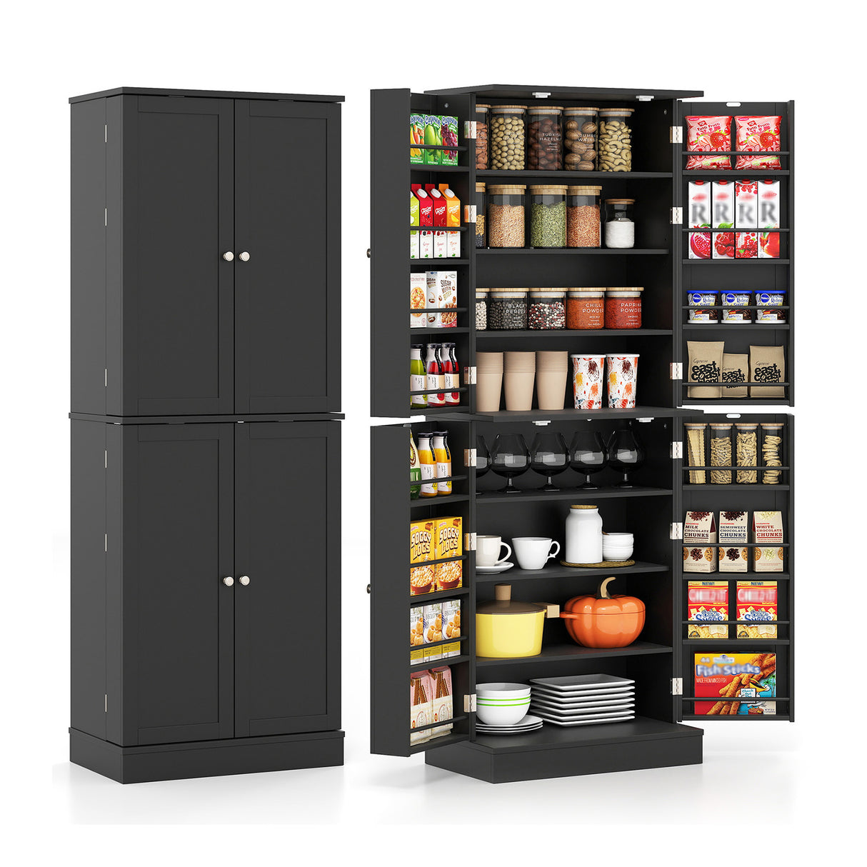 Kitchen Pantry Cabinet 65.5 Inch Freestanding Tall Buffet Cupboard