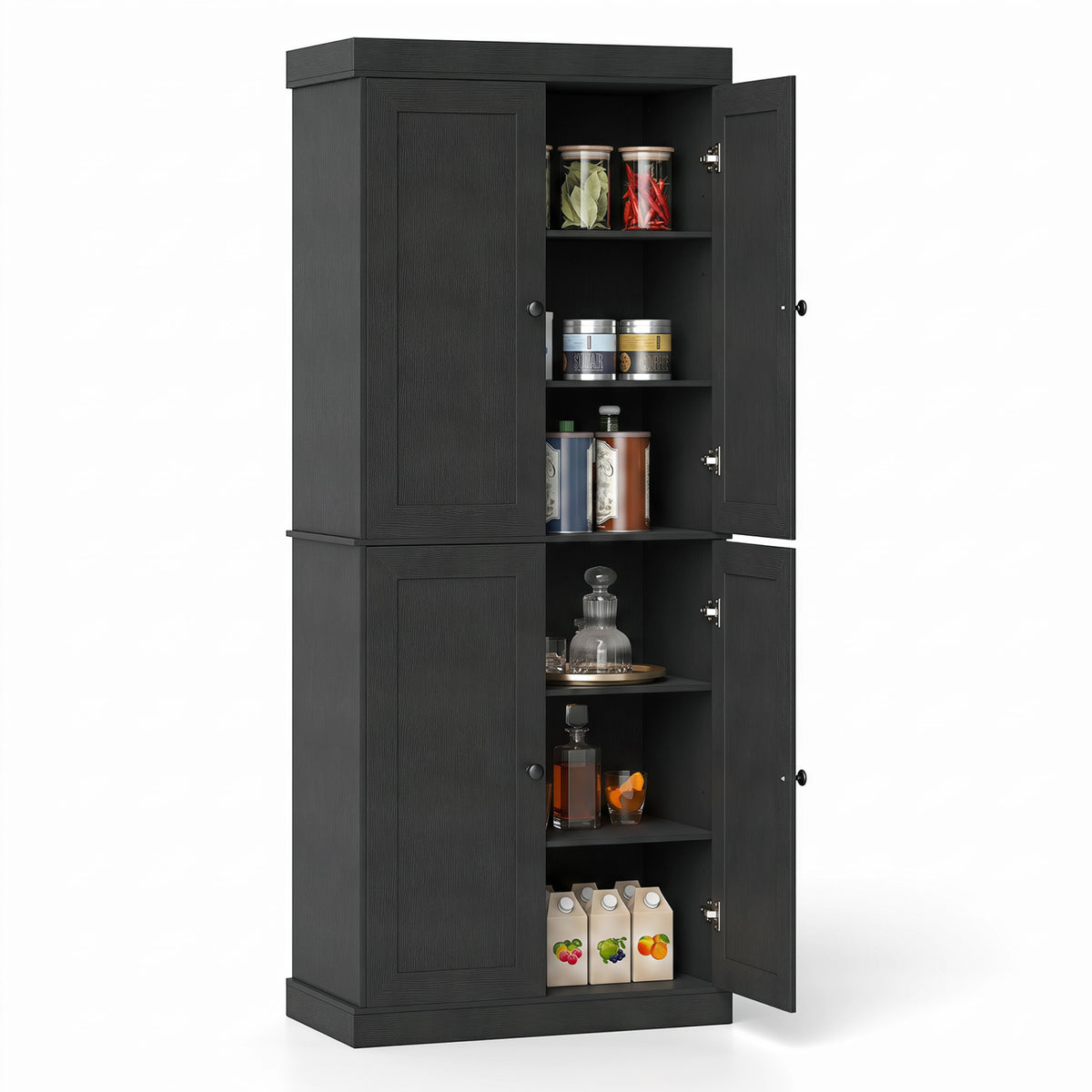Kitchen Pantry Cabinet with 2 Adjustable Shelves and Anti-Tipping Kits for Living Room