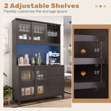 Kitchen Pantry Storage Cabinet Kitchen Hutch with LED lights and Power Outlet