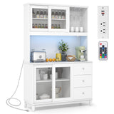 Kitchen Pantry Storage Cabinet Kitchen Hutch with LED lights and Power Outlet