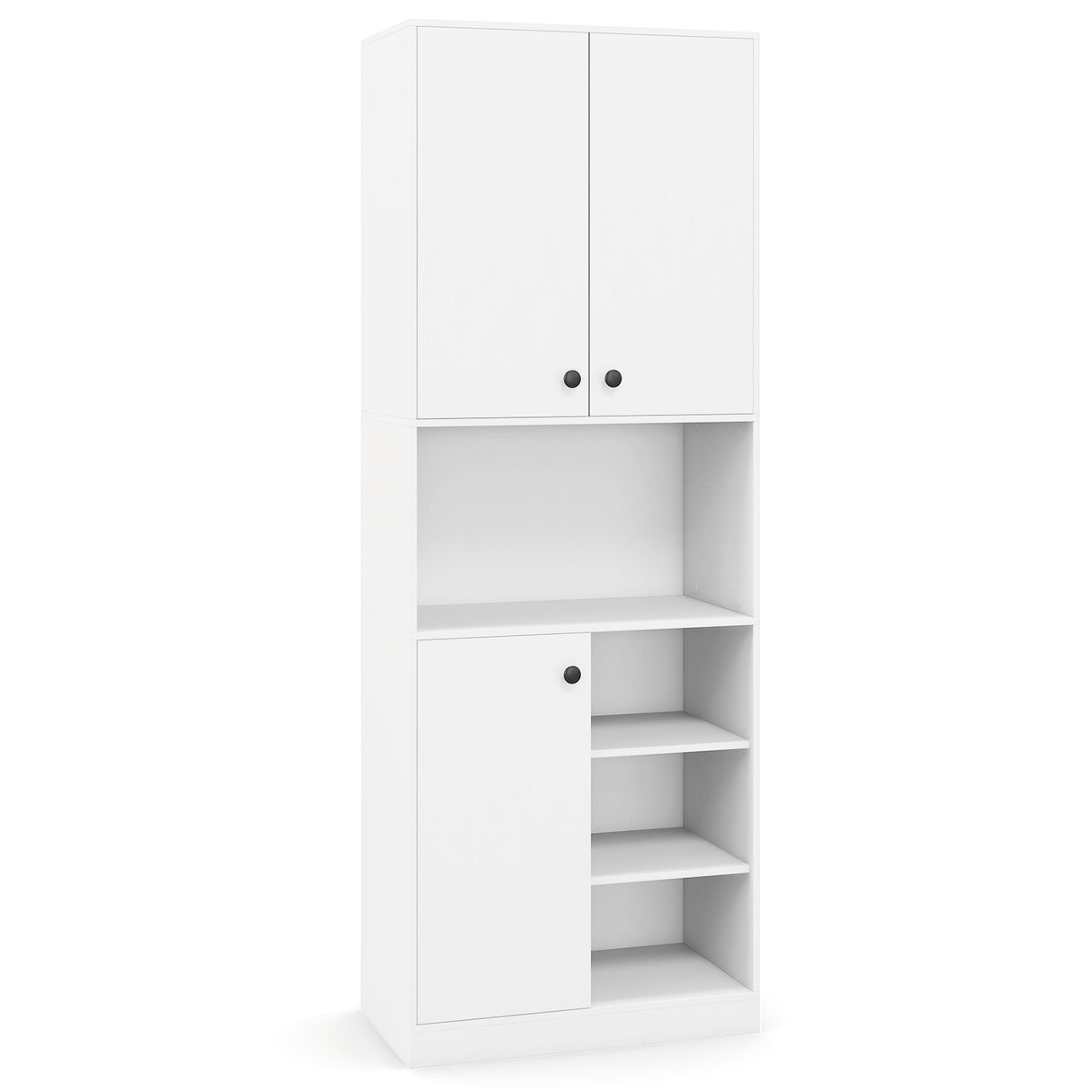 Kitchen Pantry Storage Cabinet with Microwave Stand and Open Shelves