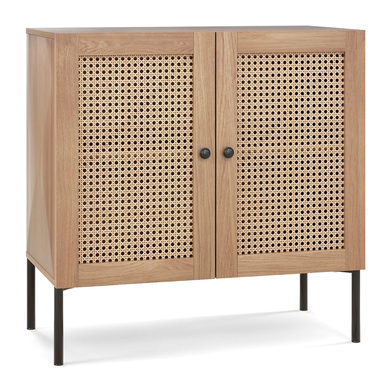 Kitchen Sideboard with 2 Rattan Doors and Adjustable Shelf