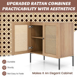 Kitchen Sideboard with 2 Rattan Doors and Adjustable Shelf