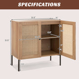 Kitchen Sideboard with 2 Rattan Doors and Adjustable Shelf
