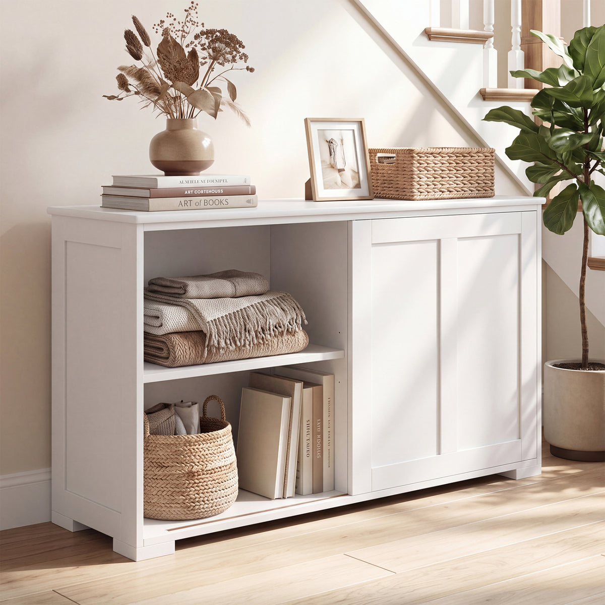 Kitchen Storage Cabinet with Wood Sliding Door