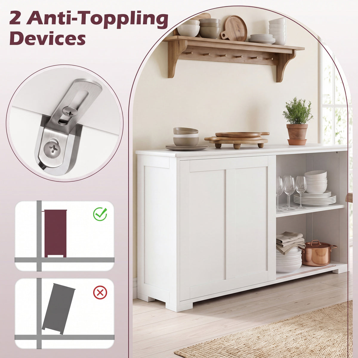 Kitchen Storage Cabinet with Wood Sliding Door