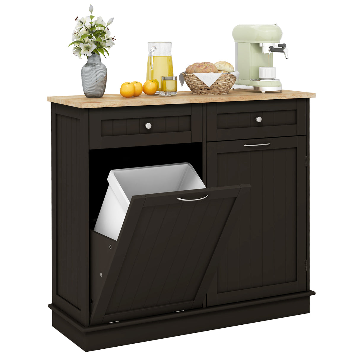 Kitchen Tilt Out Trash Cabinet with 2 Drawers and Adjustable Shelf