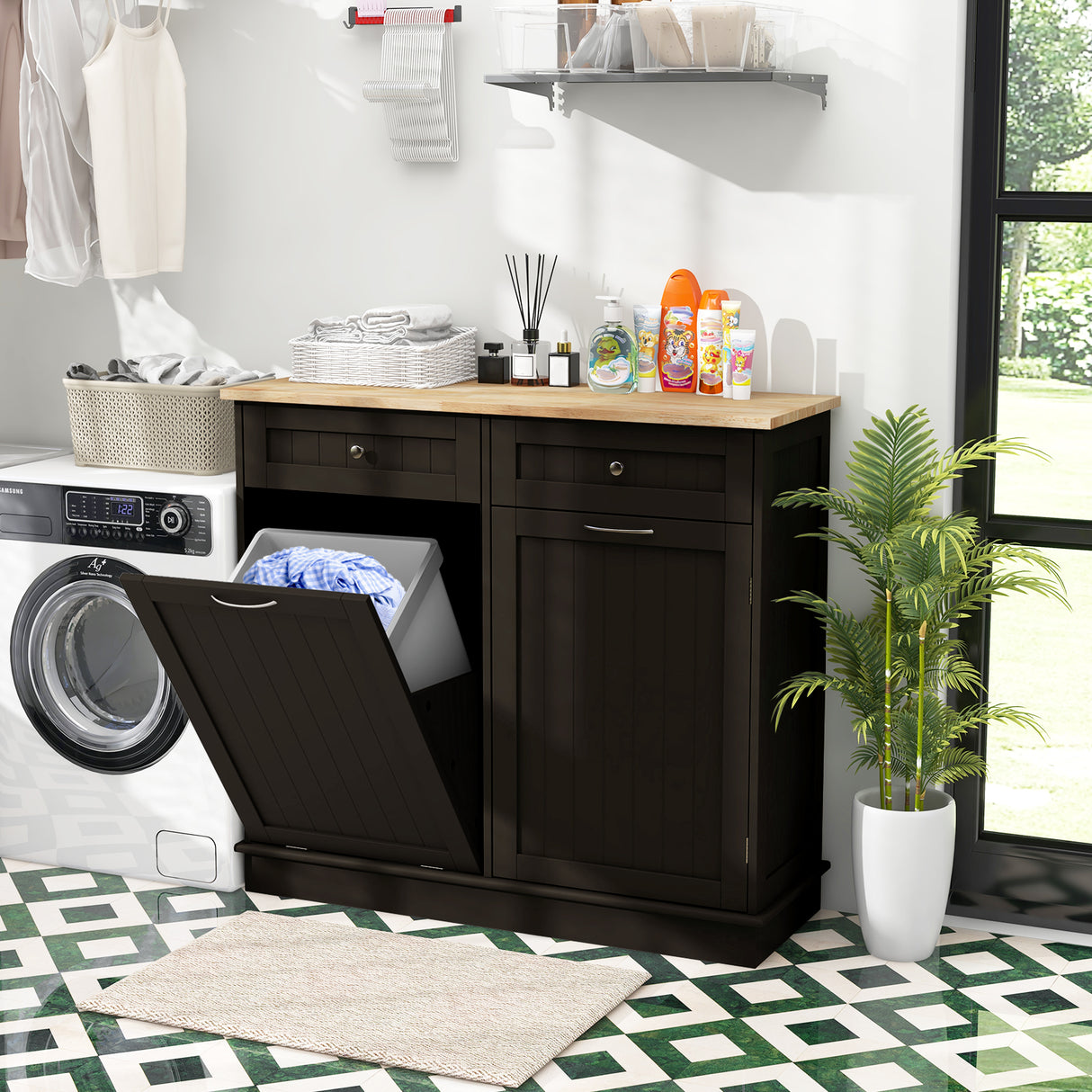 Kitchen Tilt Out Trash Cabinet with 2 Drawers and Adjustable Shelf