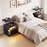 LED Nightstand with Power Outlets Modern Bedside Table with Flip over