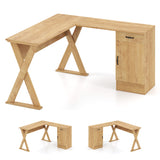 L-Shaped Computer Desk with Reversible Drawer and Cabinet for Bedroom and Small Spaces Workstation-Oak
