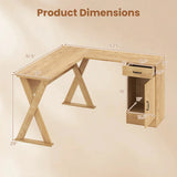 L-Shaped Computer Desk with Reversible Drawer and Cabinet for Bedroom and Small Spaces Workstation-Oak